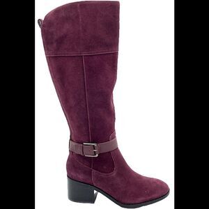 Marc Fisher Wide Calf Leather Tall Shaft Boots Riley Burgundy Suede - Medium